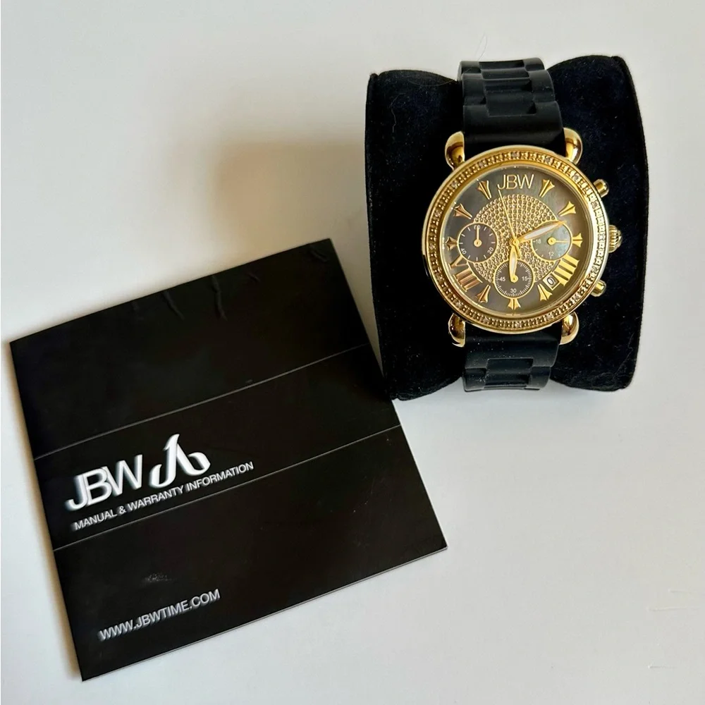 JBW Women’s Victory Sport Diamond Accented Gold Tone Silicon Strap - Picture 6 of 11